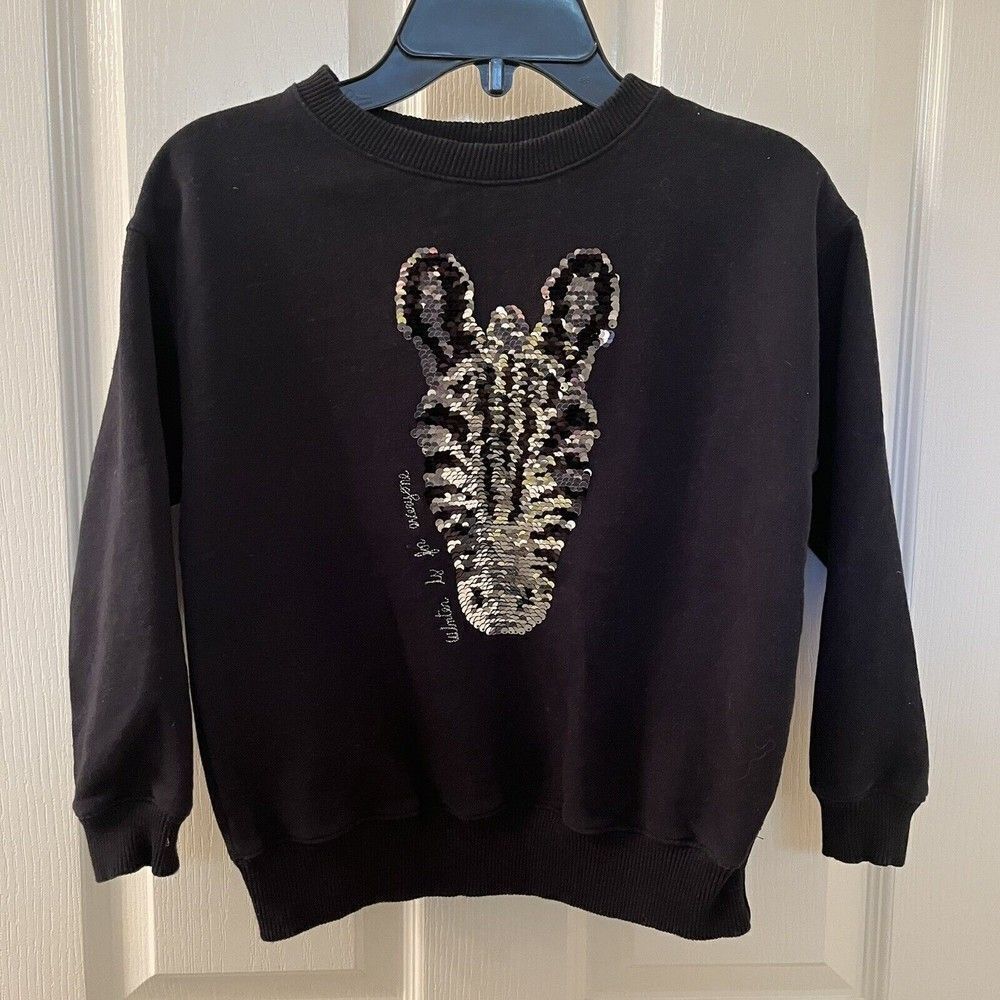 Zara Kids Black Flip Sequin Zebra Sweatshirt Girls Size 9